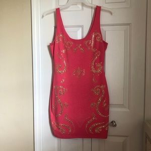 Hot pink with gold studs BEBE dress L homecoming